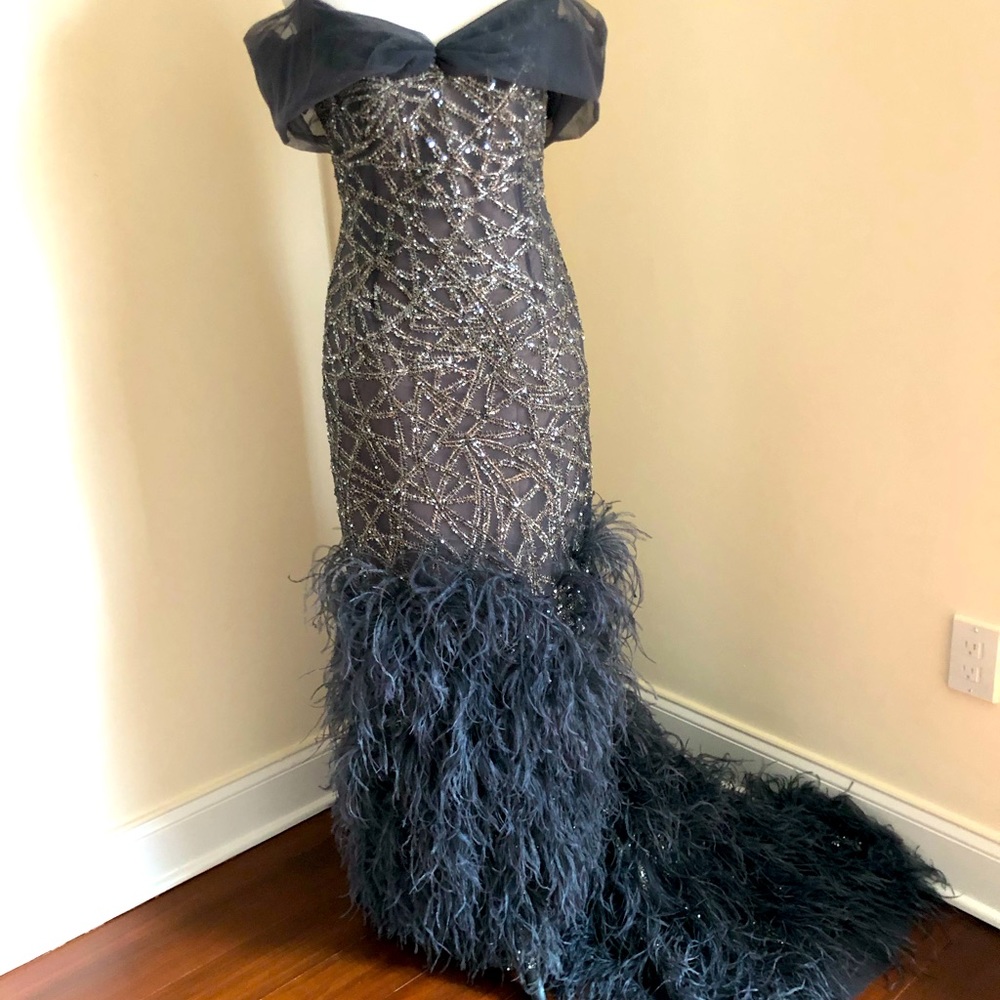 Randi Rahm Couture One Of A Kind Custom Made Pewter Sequin Gown $30,000 Sz 12-14
